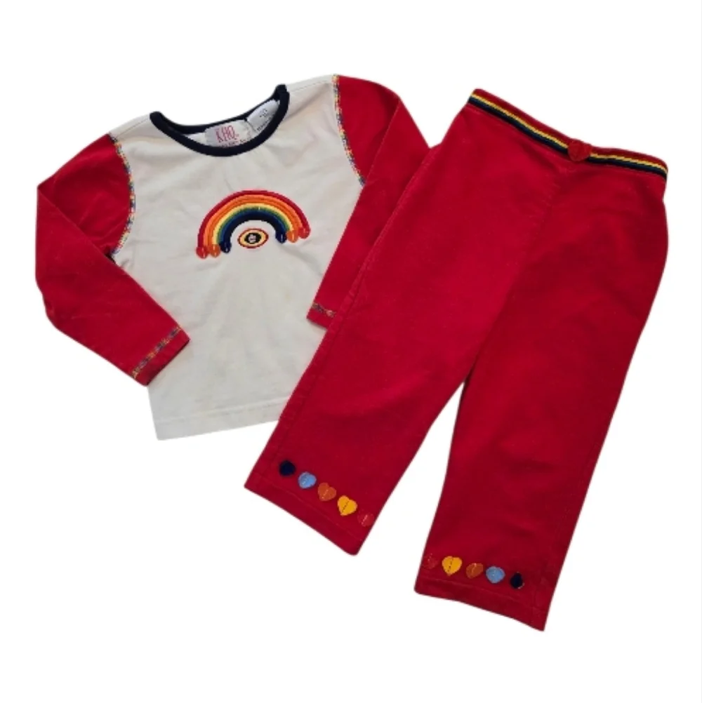 Vintage Y2k KHQ Sportswear Rainbow Button Embroidered 2pc Pants Top Set